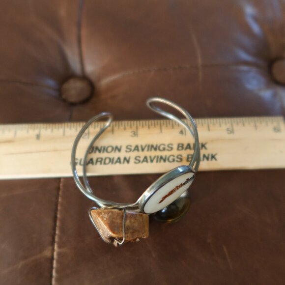 Melissa Joy Manning OOAK sterling silver, tigers eye, agate & fossil cuff MJM - Picture 13 of 16